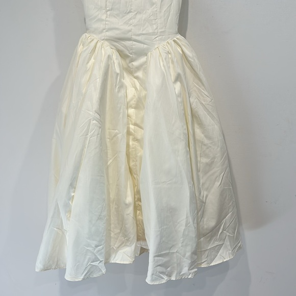 Bridal 50s Vintage Egg Cream A line wood grain Midi Dress open back women small - Picture 4 of 7